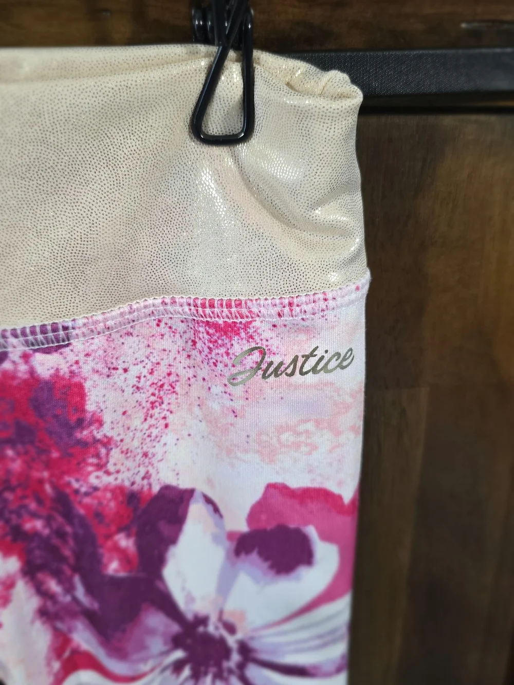 Justice Pink & Gold Floral One-Piece Leotard with Matching Leggings